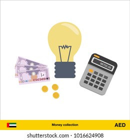 Idea makes money . Dirham banknote. Business finance concept vector illustration.