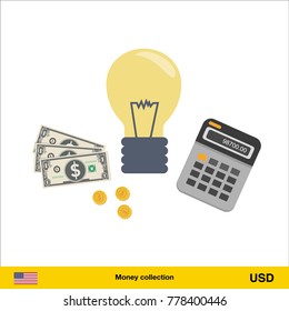 Idea makes money . Dollar banknote. Business finance concept vector illustration.