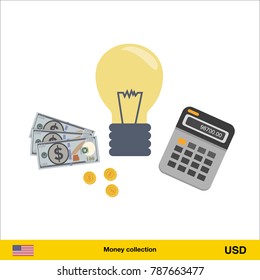 Idea makes money . Dollar banknote. Business finance concept vector illustration.