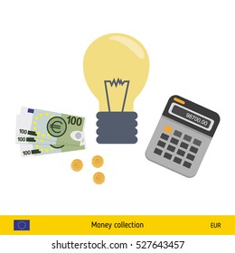 Idea makes money . Euro banknote. Business finance concept vector illustration.