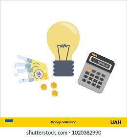 Idea makes money .  hryvnia banknote. Business finance concept vector illustration.