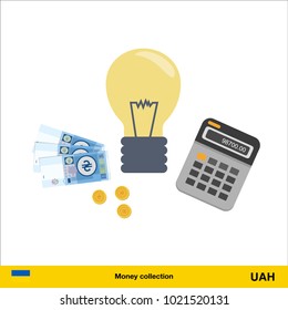 Idea makes money .  hryvnia banknote. Business finance concept vector illustration.