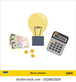 Idea makes money . Hryvnia banknote. Business finance concept vector illustration.