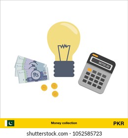 Idea makes money . Pakistan rupee banknote. Business finance concept vector illustration.