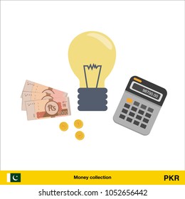 Idea makes money . Pakistan rupee banknote. Business finance concept vector illustration.