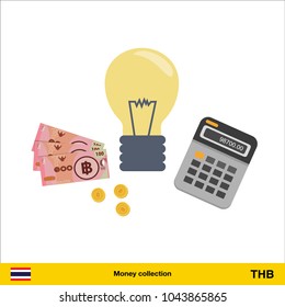 Idea makes money . Thai baht banknote. Business finance concept vector illustration.

