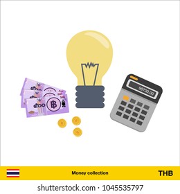 Idea makes money . Thai baht banknote. Business finance concept vector illustration.