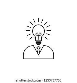 Idea. Man with a bulb over his head. linear icon