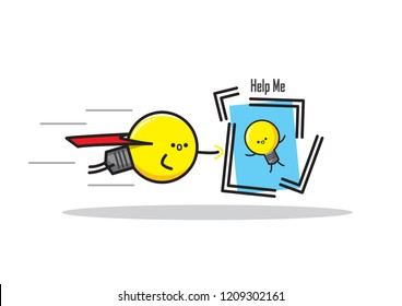 The idea man is destroying the think frame. Think outside the box concept.  Editable stroke. Vector illustration. 