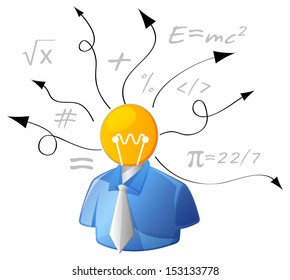 Idea Man - Ignited Mind, Mathematical Ideas coming out of brain as EPS 10 File