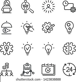 Idea manager line icon set. Shining lightbulb, gear, bulb. Business concept. Can be used for topics like new project, startup, leader, innovation - Shutterstock ID 1423838888