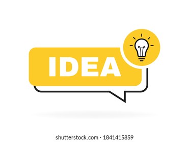 Idea message bubble design with light bulb and rays. Logo design. Vector illustration.