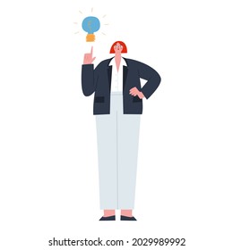 An idea in the mind of a businesswoman. Flat vector illustration of a person