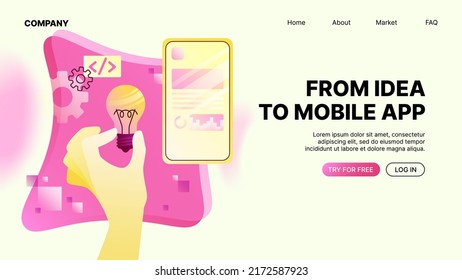 From Idea to Mobile App Banner. Application Development Website Landing Page . Vector illustration