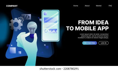 From Idea to Mobile App Banner. Application Development Website Landing Page . Vector illustration