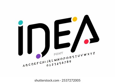 Ideia. Design de fonte moderno, letras alfabeto moderno e ilustração vetorial de números