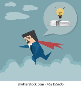 Idea with money from business man,flat vector design.