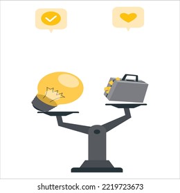 Idea and money stack balance on libra. Idea is money concept. Investment in an idea. Vector illustration in flat style