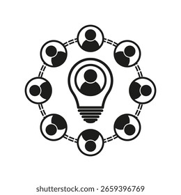Ícone de rede de ideias. Fazer um brainstorming na conexão das pessoas. Equipe criativa Vetor. Símbolo de lâmpada de inovação. EPS 10.
