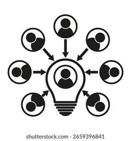 Ícone de rede de ideias. Fazer um brainstorming na conexão das pessoas. Equipe criativa Vetor. Símbolo de lâmpada de inovação. EPS 10.