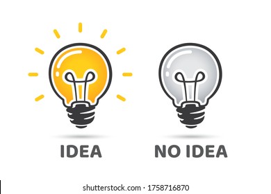 Idea And No Idea Concept. Light Bulb Vector Icon. Bright Idea Symbol. Off Light Bulb, No Idea Symbol.