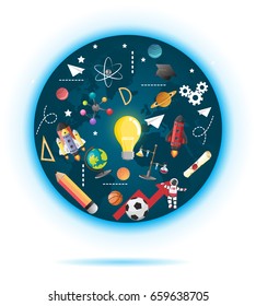 idea on light bulb.education concept.earth background.vector