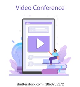 Idee Online-Service oder Plattform. Kreative Innovation und Brainstorm. Erzeugung von Lösungen. Videokonferenz. Einzelne flache Vektorgrafik