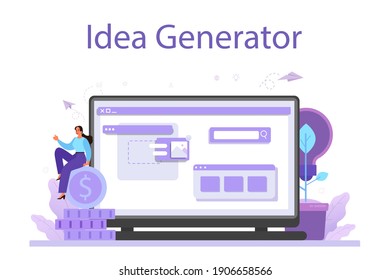 Idea online service or platform. Creative innovation and brainstorm. Solution generation. Online idea generator. Isolated flat vector illustration