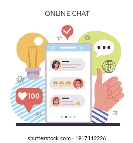 Idea online service or platform. Creative innovation and brainstorm. Solution generation and inspiration. Online chat. Flat vector illustration