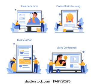 Idea online service or platform set. Creative innovation or business solution