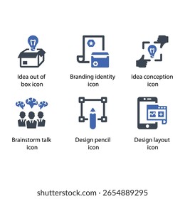 Idee out-box, Branding-Identität, Ideenkonzeption, Brainstormgespräch, Designstift, Design-Layout, Icon