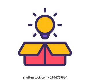 idea out of box light bulb single isolated icon with filled line and outline flat style