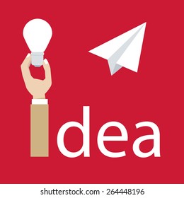 idea and paper airplane / flat design / vector / EPS10