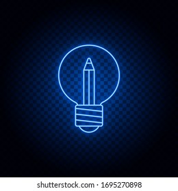 idea, pen blue neon vector icon. Blue and yellow neon vector icon. Transparent background