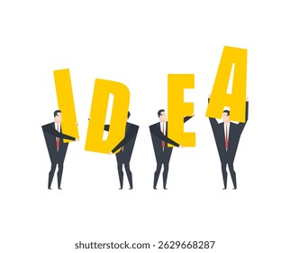 idea people with letters. Business team comes up with concept idea