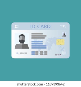 
The idea of personal identity. ID card, identification card, drivers license, identity verification, person data. Modern vector illustration in a flat style.