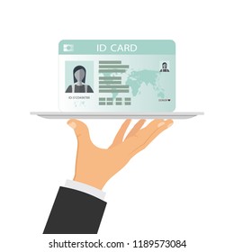 
The idea of personal identity. ID card, identification card, drivers license, identity verification, person data. Modern vector illustration in a flat style.