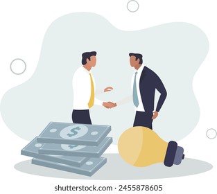 Idea pitching, fund raising and venture capital, selling business or merger agreement.flat vector illustration.