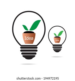 Idea plant growing inside the light bulb, ecology and idea design concept. Vector EPS 10.