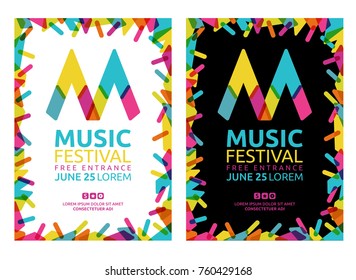 Idea for poster of music event. M symbol of music with cheerful colors. Vector template