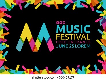 Idea for poster of music event. M symbol of music with cheerful colors. Vector template