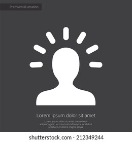idea premium illustration icon, isolated, white on dark background, with text elements 