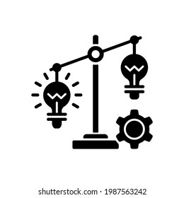 Idea prioritization black glyph icon. Creative thinking idea. Choosing the right goals. Priority optimization. Critical thinking skills. Silhouette symbol on white space. Vector isolated illustration