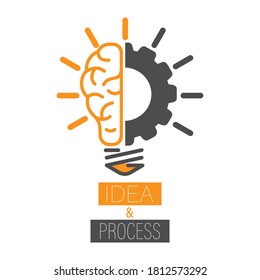 Idea and Progress. The human brain and the cog. Editable vector illustration for website, booklet, project, and creative design. Stock image isolated on a white background.
