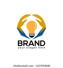 Idea protects logo template, hand and lamp icon