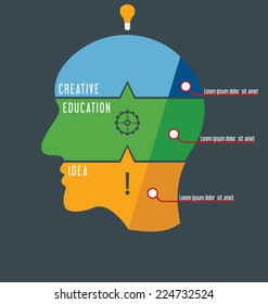 Idea, puzzle styled head. Can be used as infographic.