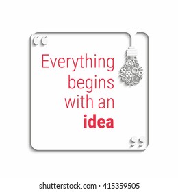 idea quote with light bulb with gears. concept of big ideas inspiration innovation, invention, effective thinking. text. outline. Vector for your design