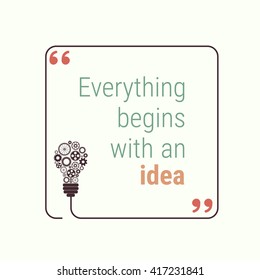 idea quote with light bulb with gears. concept of big ideas inspiration innovation, invention, effective thinking. text. outline. Vector for your design