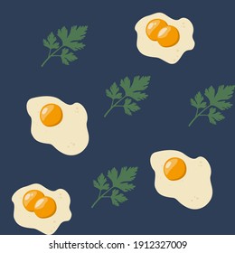 Idea for recipes or table setting. Color illustration of food composition. Vector seamless pattern with scrambled eggs.