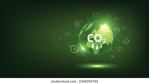 La idea de reducir las emisiones de CO2 para limitar el calentamiento global. Niveles más bajos de CO2 con desarrollo sostenible de energía renovable, plantaciones de árboles y energía verde para frenar el cambio climático.